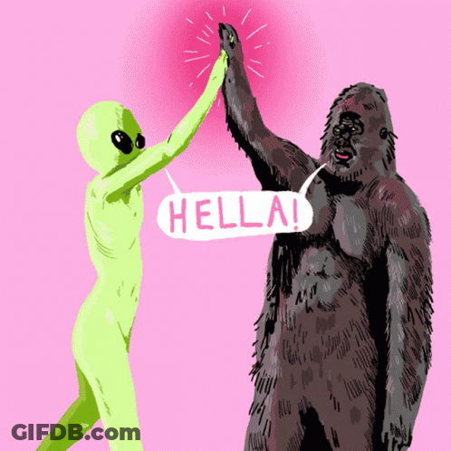 Alien And Gorilla High Five Hello GIF