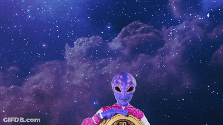 Alien Holding Giant Bitcoin To The Moon GIF