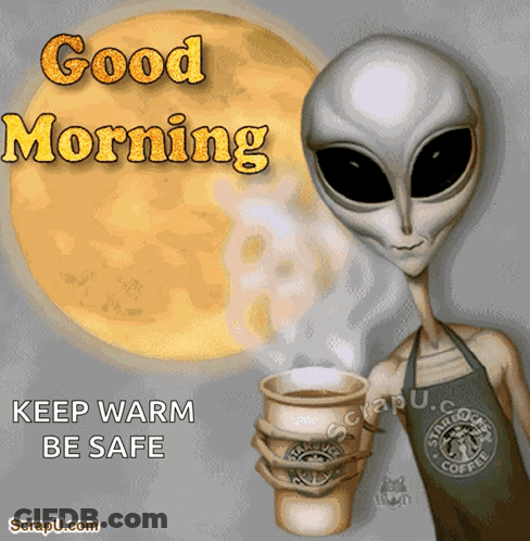 Alien Holding Starbucks Coffee GIF