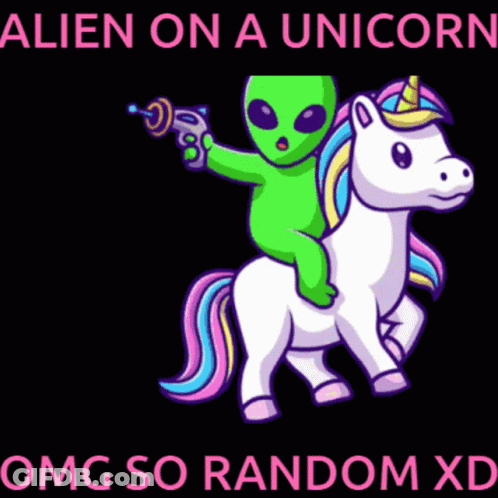 Alien Riding Unicorn Holding Gun GIF