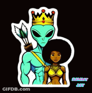 Alien With Crown And Woman GIF