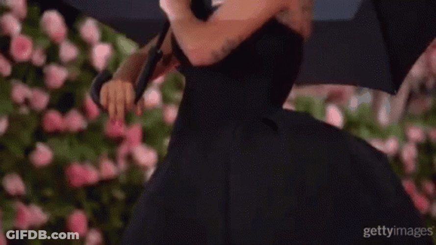 All Black Lady Gaga Holding Umbrella GIF