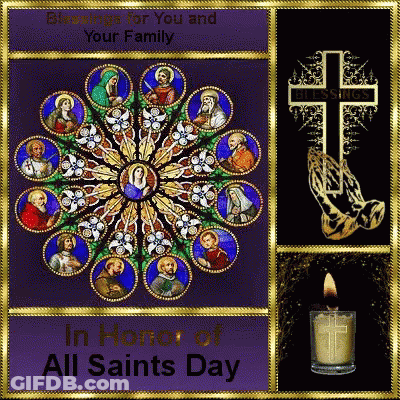 All Saints Day Greeting Card With Cross And Candle GIF