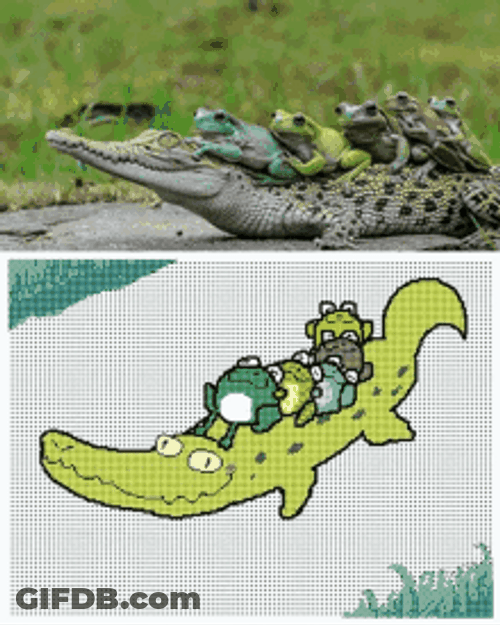 Alligator And Frog Friends GIF