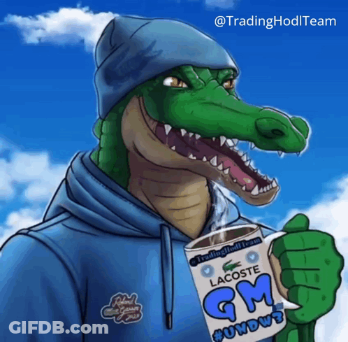 Alligator Holding Cup Of Lacoste GM Sundays Coffee GIF