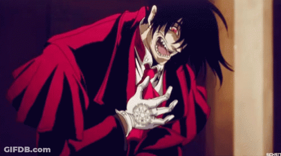 Alucard Hellsing Laughing Holding Chest GIF