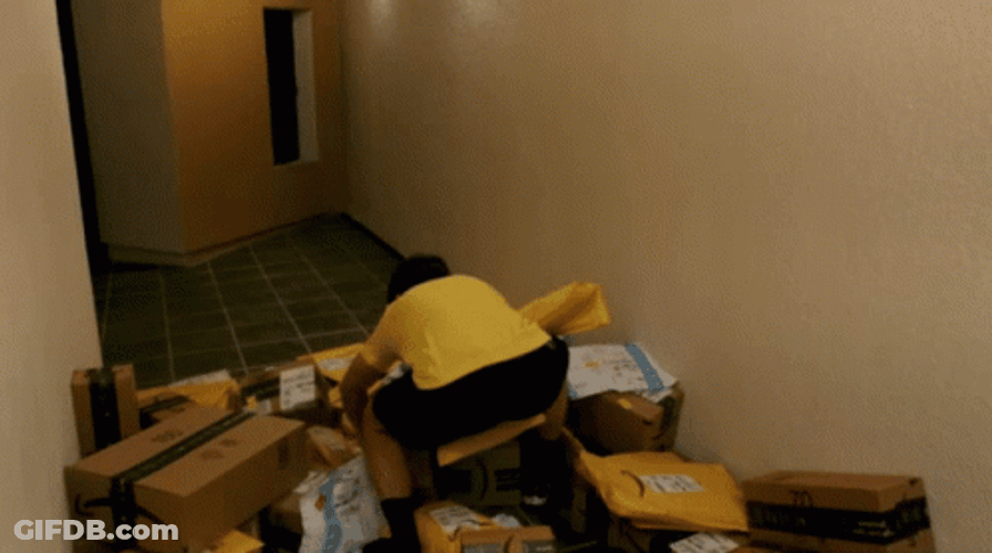Amazon Boxes Scattered On Floor GIF