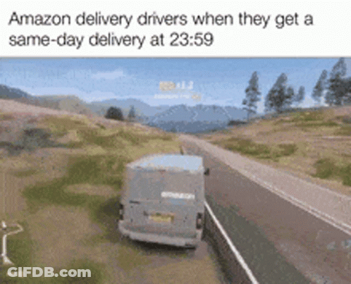 Amazon Delivery Driver Driving Down Road GIF
