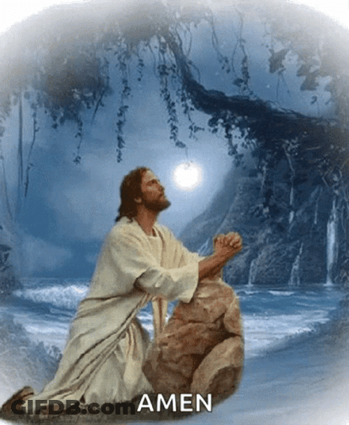 Amen Jesus Christ Praying In Moonlight GIF