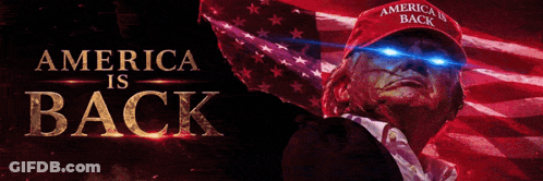 America Is Back Poster With Man In Red Hat GIF