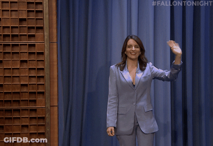 American Actress Tina Fey Smile And Wave GIF