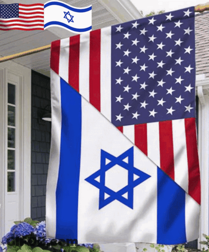 American Flag And Jewish Flag Hanging On Porch GIF