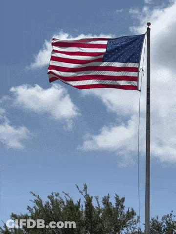 American Flag Flying In Cloudy Blue Sky GIF