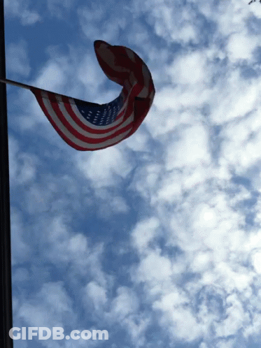 American Flag Flying In Wind Against Cloudy Sky GIF