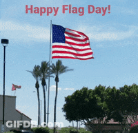 American Flag Flying In Wind Saying Happy Flag Day GIF