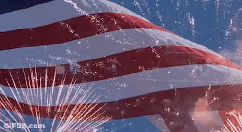 American Flag Flying With Fireworks GIF
