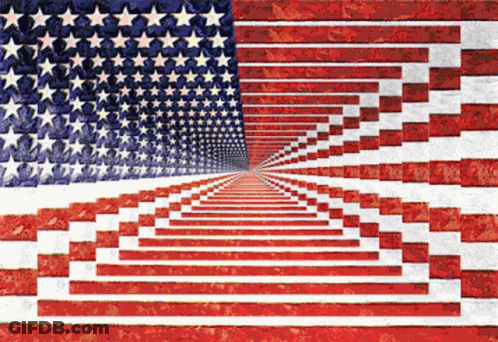 American Flag Optical Illusion With Staircase GIF