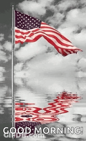 American Flag Waving Against Cloudy Sky GIF