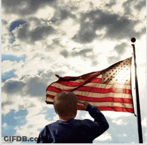 American Flag Waving In Wind Against Blue Sky GIF