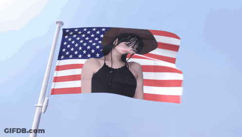 American Flag With Cowboy Hat Woman GIF