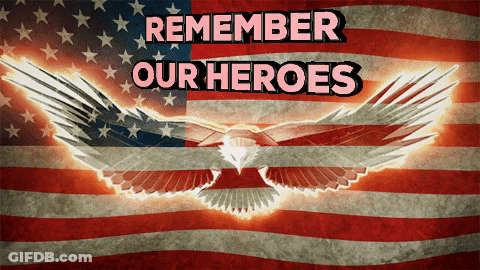 American Flag With Eagle Saying Remember Our Heroes GIF