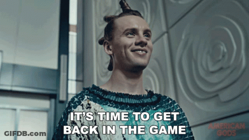 American Gods Ad Man With Bun On Head GIF