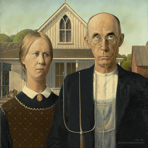 American Gothic Couple Goals Eye Roll GIF