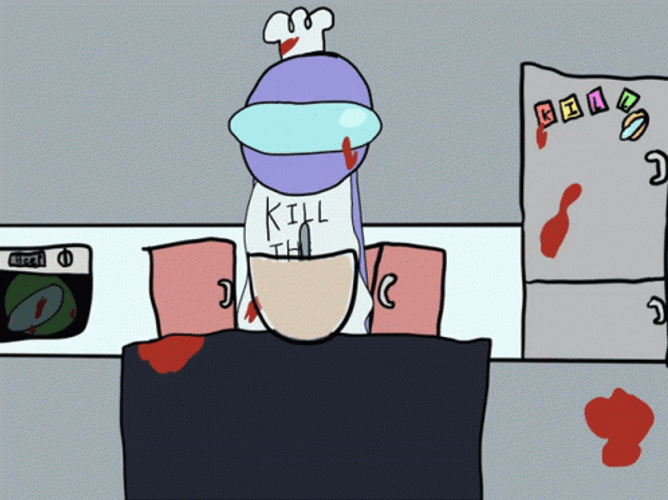 Among Us 2D Purple Impostor Kill While Cooking GIF