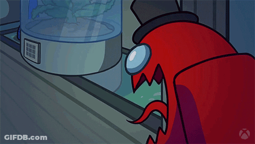 Among Us Character Holding A Knife In A Room GIF