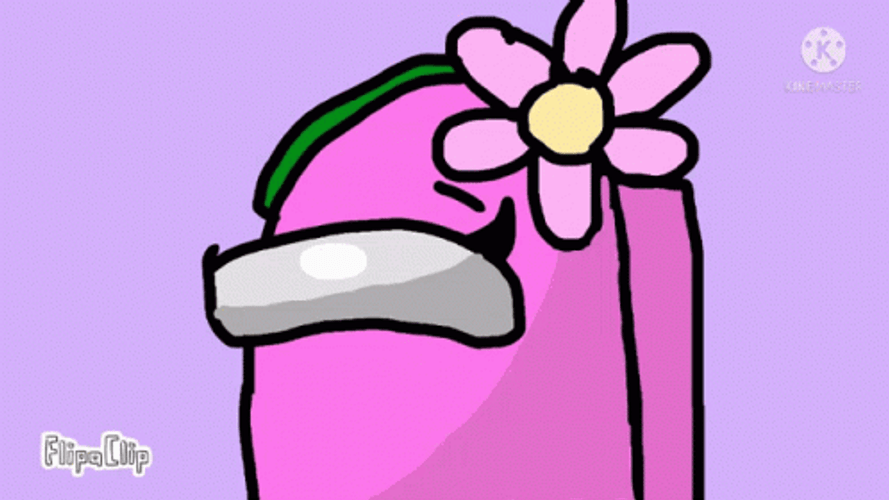 Among Us Character Pink With Flower Head Dress GIF