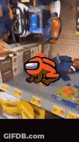 Among Us Character Sitting On Shelf GIF