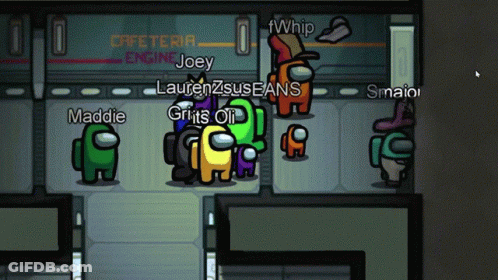Among Us Characters Gathered In A Room GIF