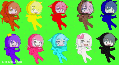 Among Us Characters In Different Colors On A Green Screen Background GIF