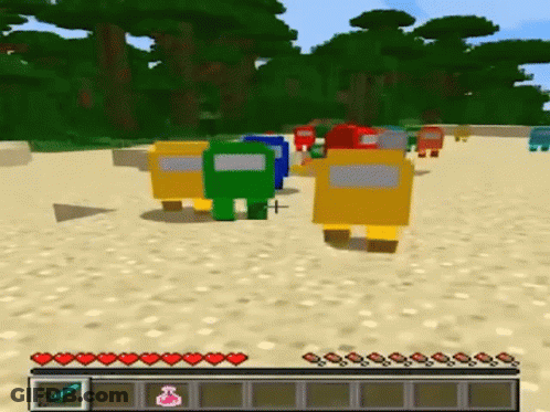 Among Us Characters Standing In Minecraft GIF