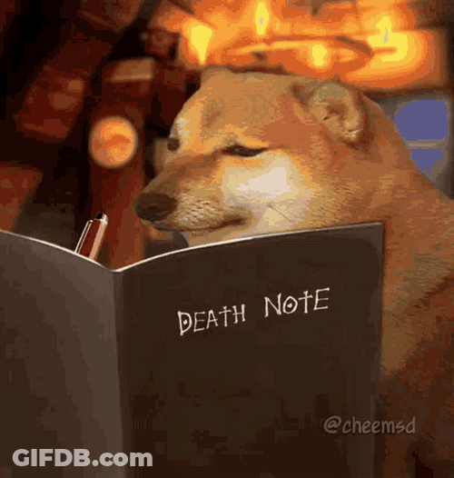 Among Us Dog Writing Death Note GIF
