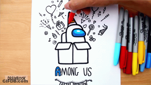 Among Us Drawing Next To Markers GIF