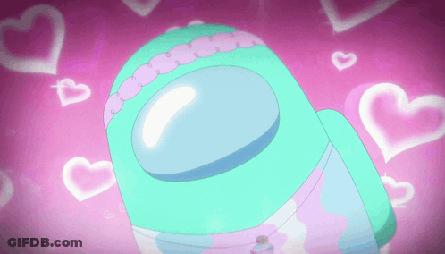 Among Us Is Surrounded By Pink Hearts And A Necklace GIF