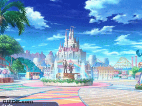 Amusement Park With Castle And Fountain GIF