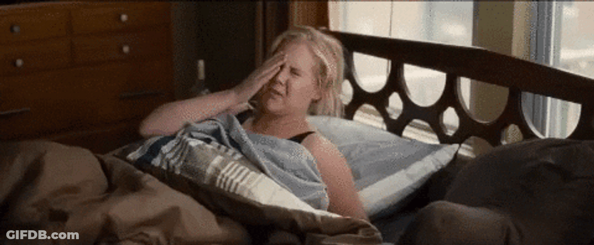 Amy Schumer Waking Up From Hang Over GIF