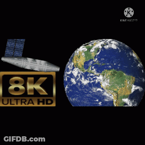 An 8K Ultra Hd Sign Is Next To A Satellite GIF