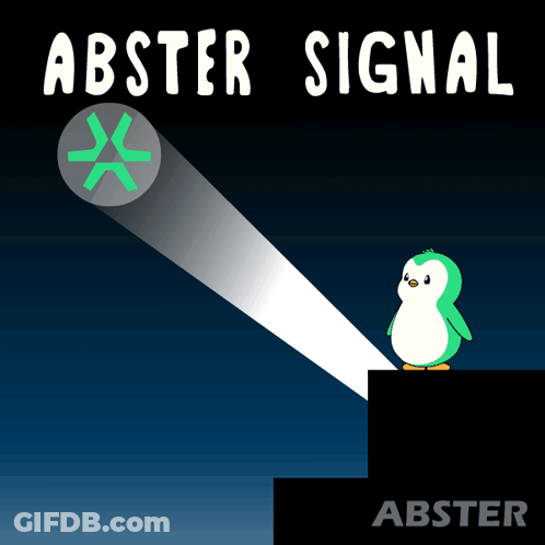 An Abster Signal Sign With A Penguin Standing On A Ledge GIF