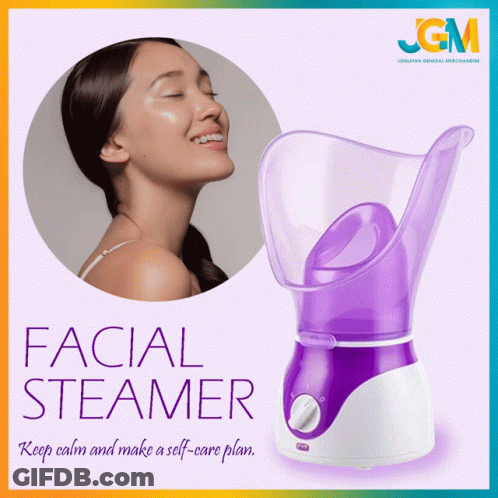 An Ad For A Facial Steamer With A Picture Of A Woman And The Words Keep Calm And Make A Self-Care Plan GIF