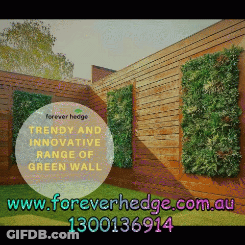 An Ad For A Trendy And Innovative Range Of Green Wall By Forever Hedge GIF