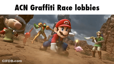 An Ad For Acn Graffiti Race Lobbies With A Picture Of Mario On It GIF