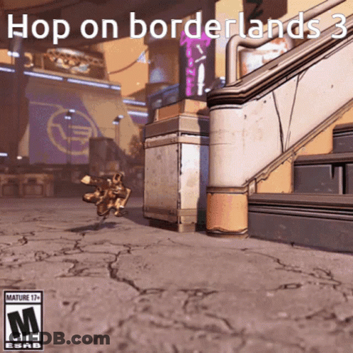 An Ad For Borderlands 3 Shows A Staircase And A Robot GIF