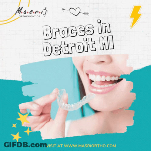 An Ad For Braces In Detroit Mi With A Picture Of A Woman GIF