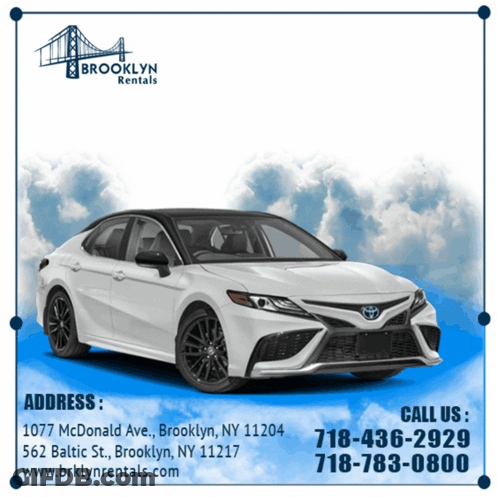 An Ad For Brooklyn Rentals With A White Car GIF
