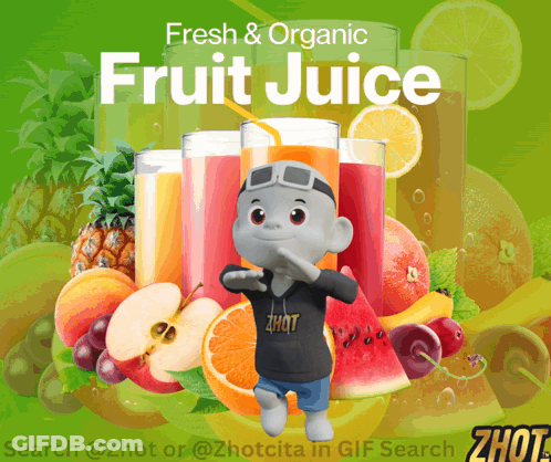 An Ad For Fresh And Organic Fruit Juice GIF