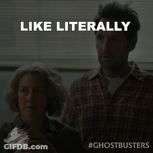 An Ad For Ghostbusters Shows A Man And A Woman Looking At Something GIF