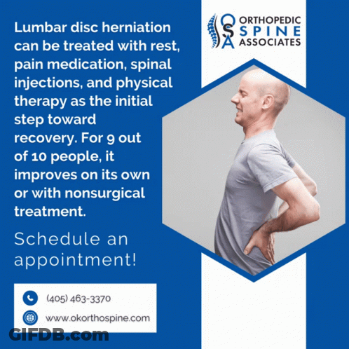 An Ad For Orthopedic Spine Associates Shows A Man Holding His Back GIF